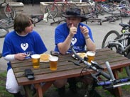 Thomas and John having a chip barm cake