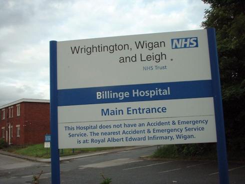 Billinge Hospital's main entrance sign. Billinge Hospital's main entrance sign.