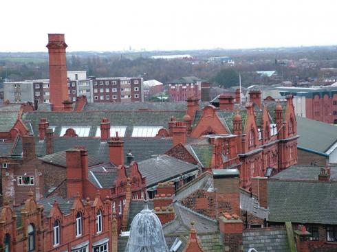 Library Street and chimney on Wigan Town Hall Library Street and chimney on Wigan Town Hall