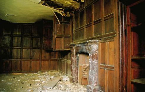 Ceiling damage and debris Ceiling damage and debris