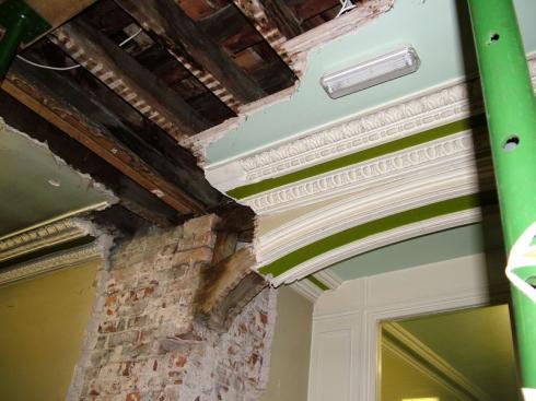 Ceiling damage and prop support Ceiling damage and prop support