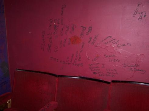 Graffiti on the back row of the cinema Graffiti on the back row of the cinema