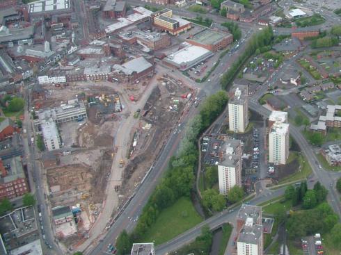 Aerial photo of Wigan and Millgate dig