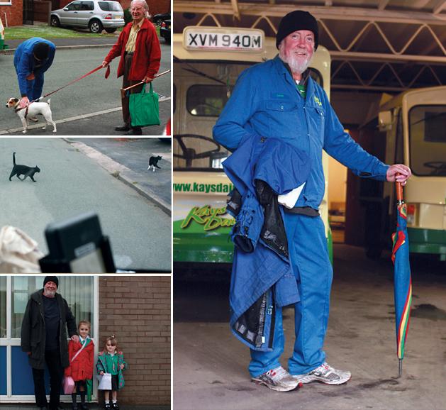 Milkman Danny Maxwell at work and with his grand-daughters: Poppy and Daisy / 2012